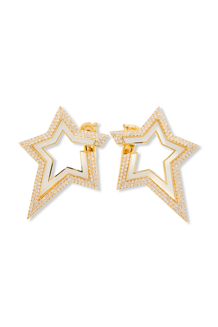 Full Diamond Star Earrings, 18K Yellow Gold & Diamonds